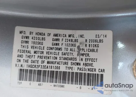 2014 Honda Accord Lx from USA, damaged, VIN 1HGCR2F32EA191066